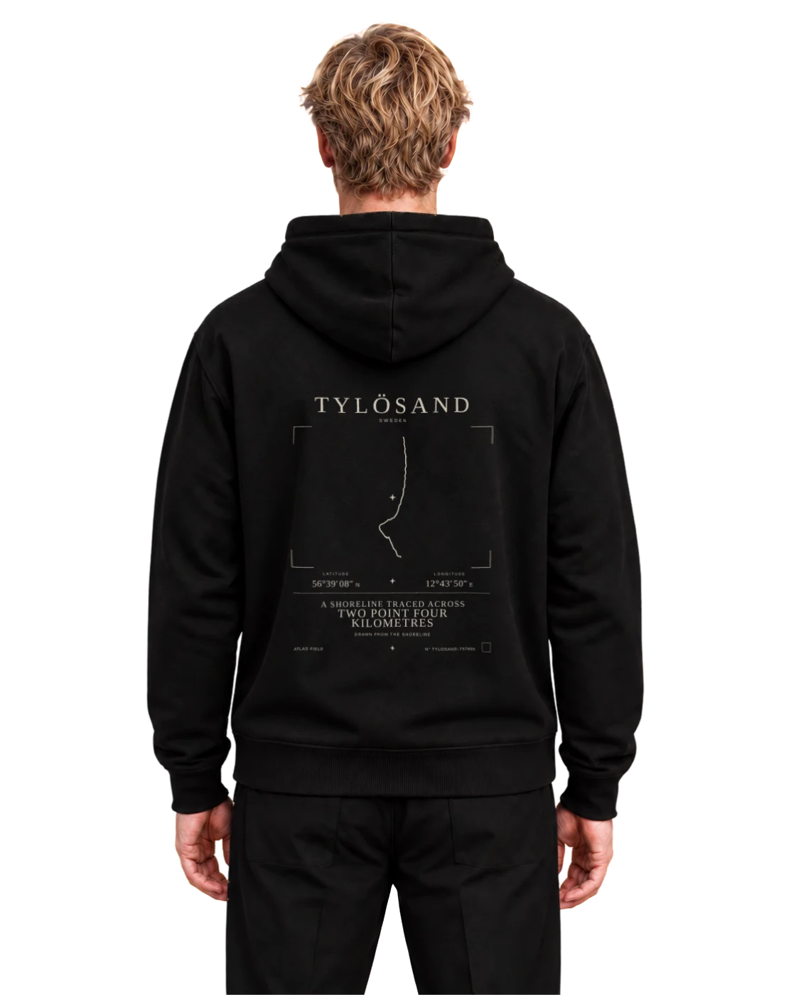 Tylösand hoodie, black, back view