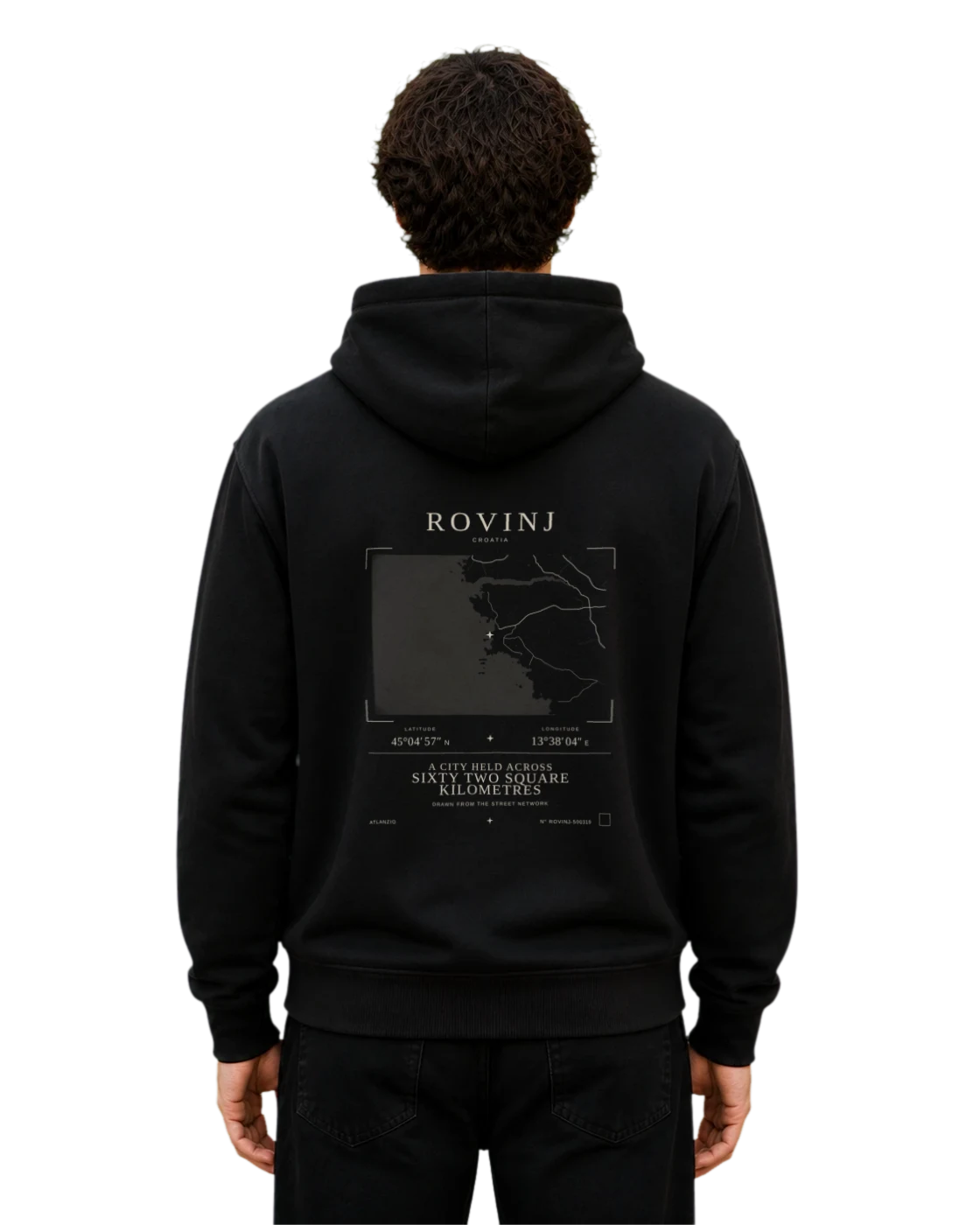 Rovinj hoodie, black, back view