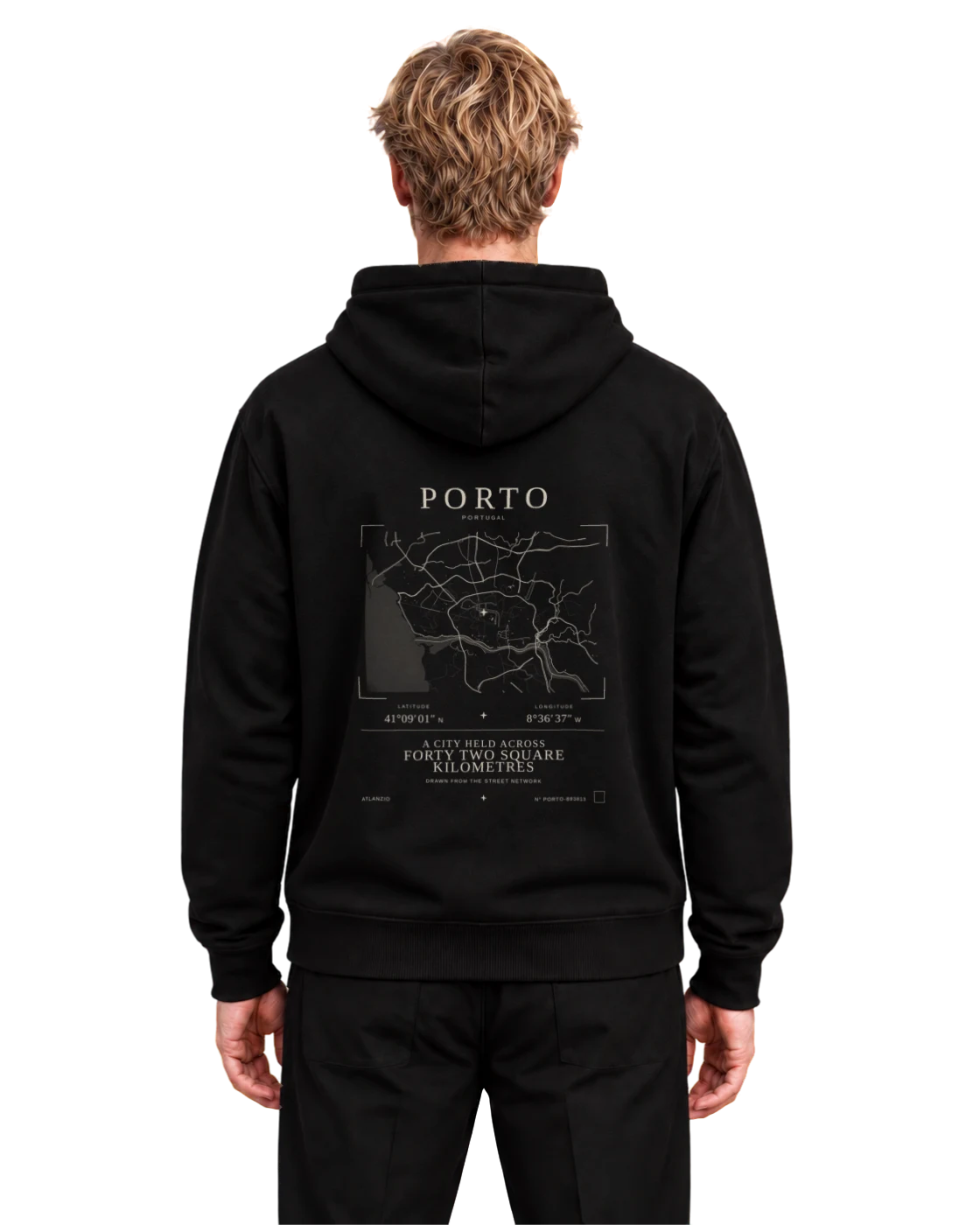 Porto hoodie, black, back view