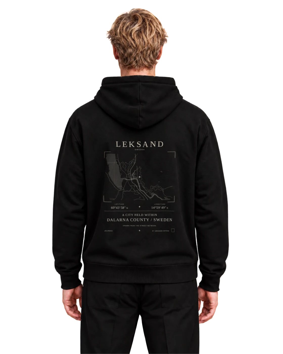 Leksand hoodie, black, back view