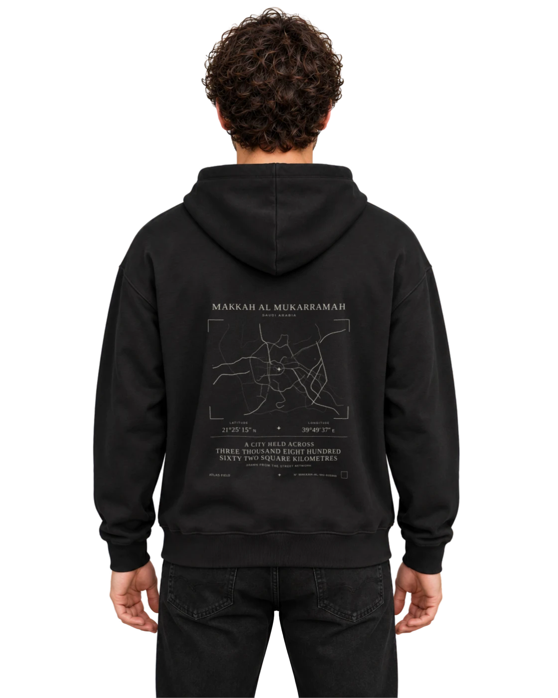 Makkah Al Mukarramah hoodie, black, back view