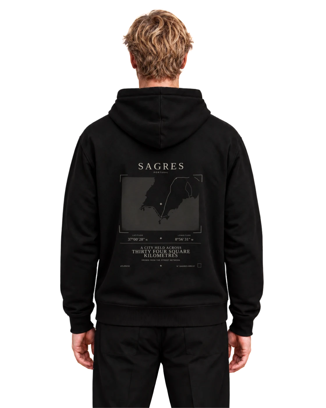 Sagres hoodie, black, back view