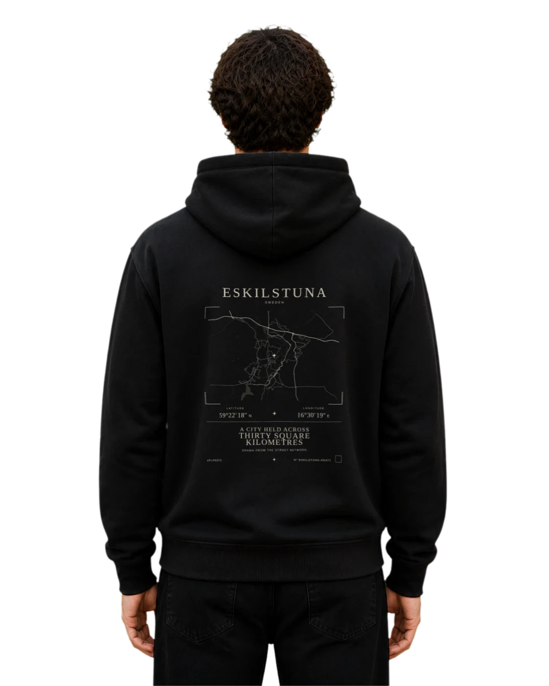 Eskilstuna hoodie, black, back view