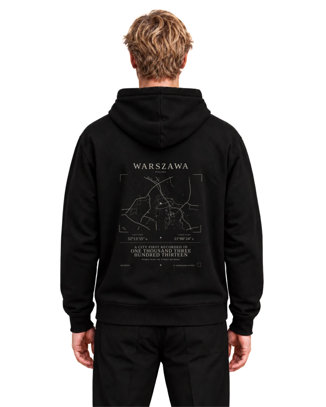 Warszawa hoodie, black, back view