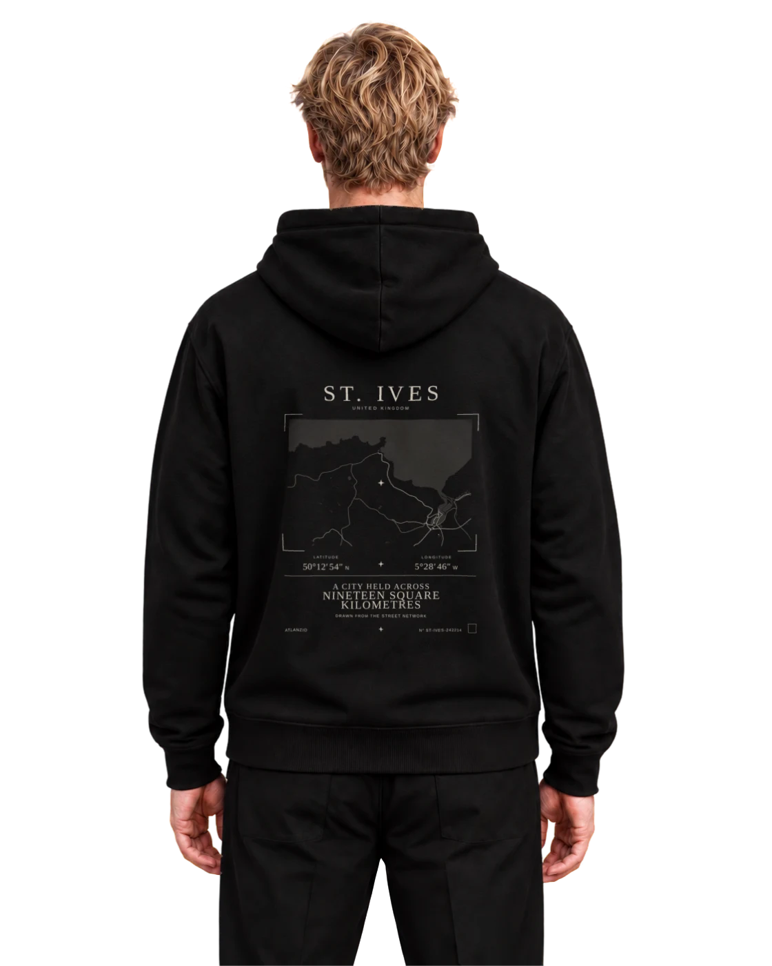 St. Ives hoodie, black, back view