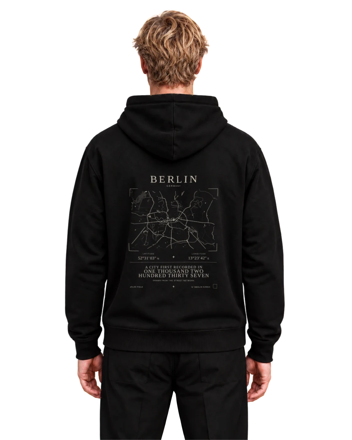 Berlin hoodie, black, back view