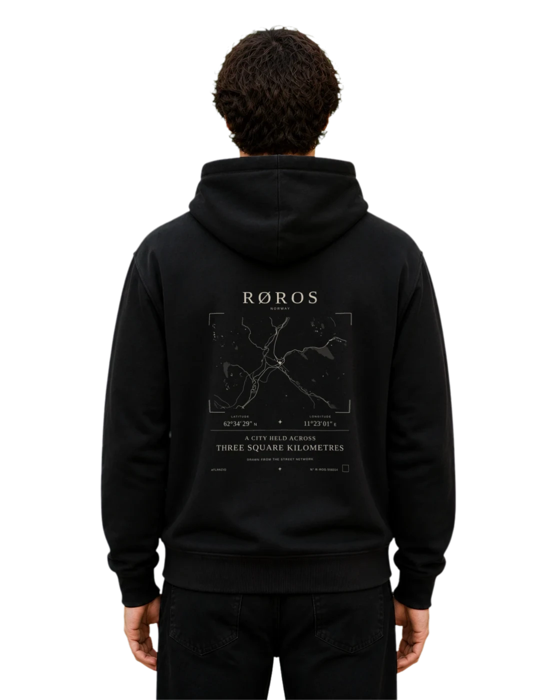 Røros hoodie, black, back view