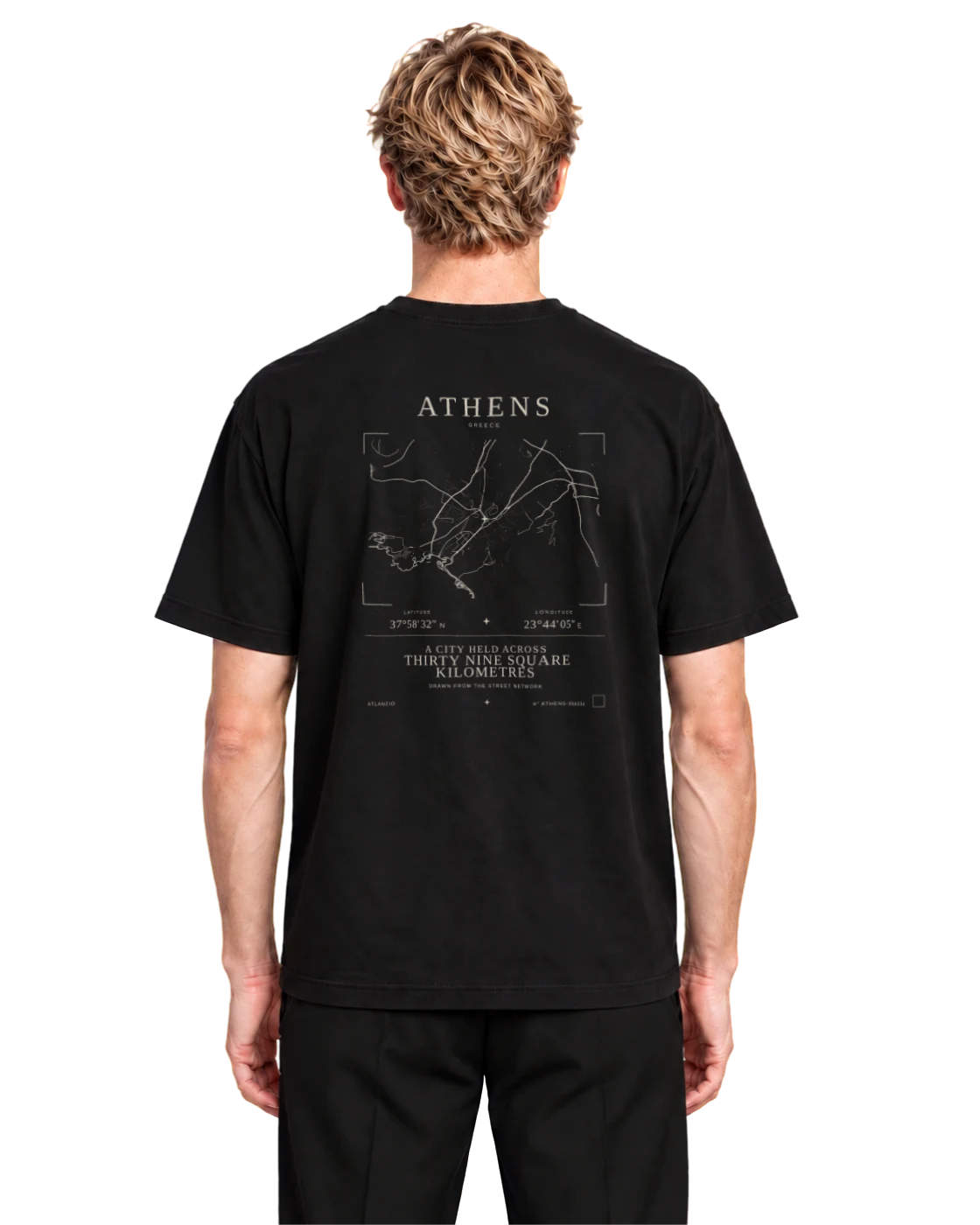 Athens T-shirt, black, back view