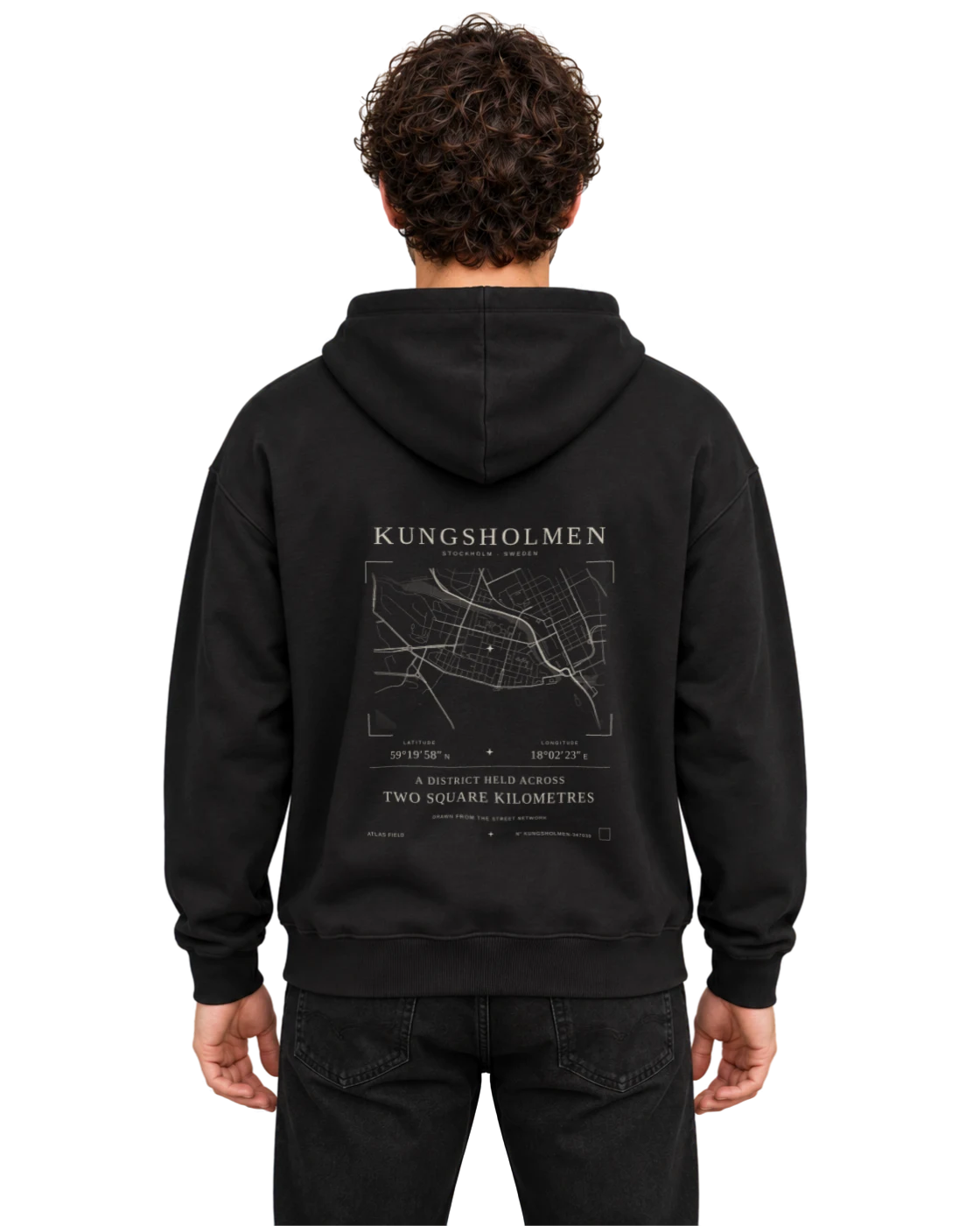 Kungsholmen hoodie, black, back view