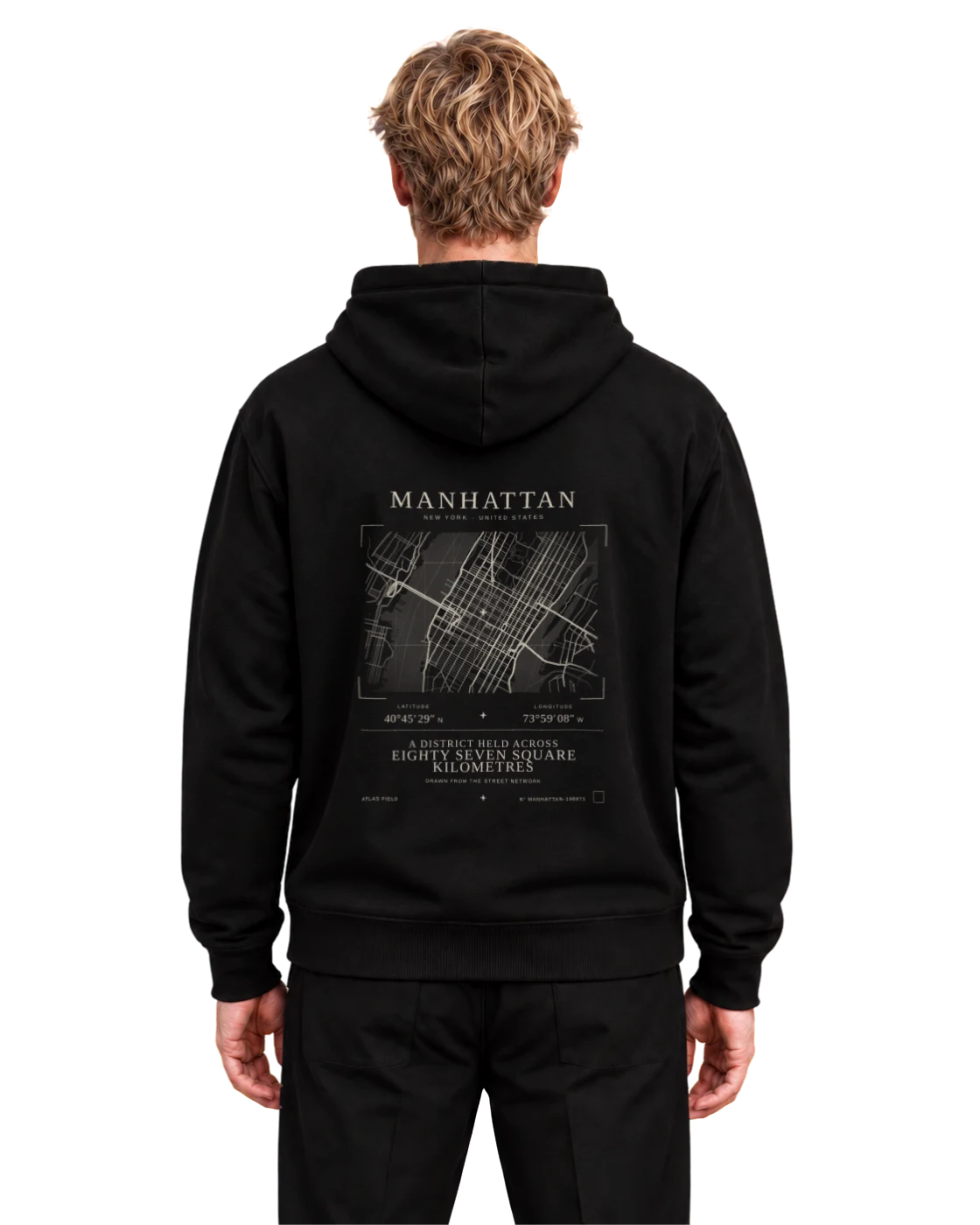 Manhattan hoodie, black, back view