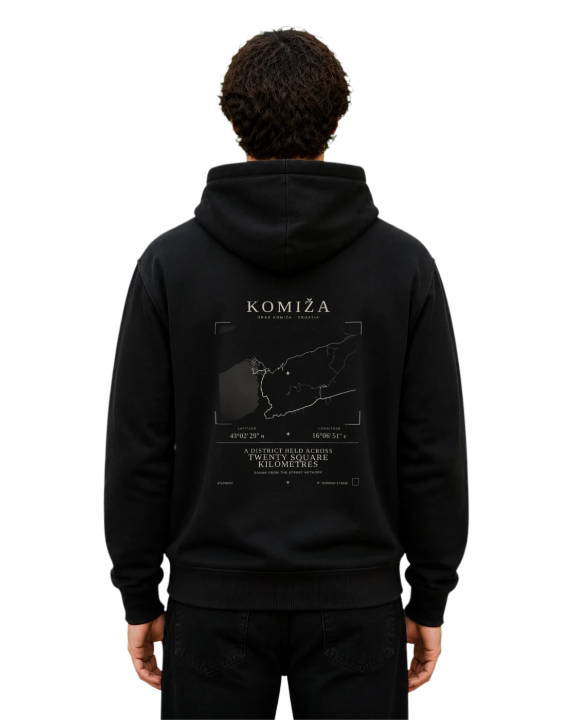 Komiža hoodie, black, back view