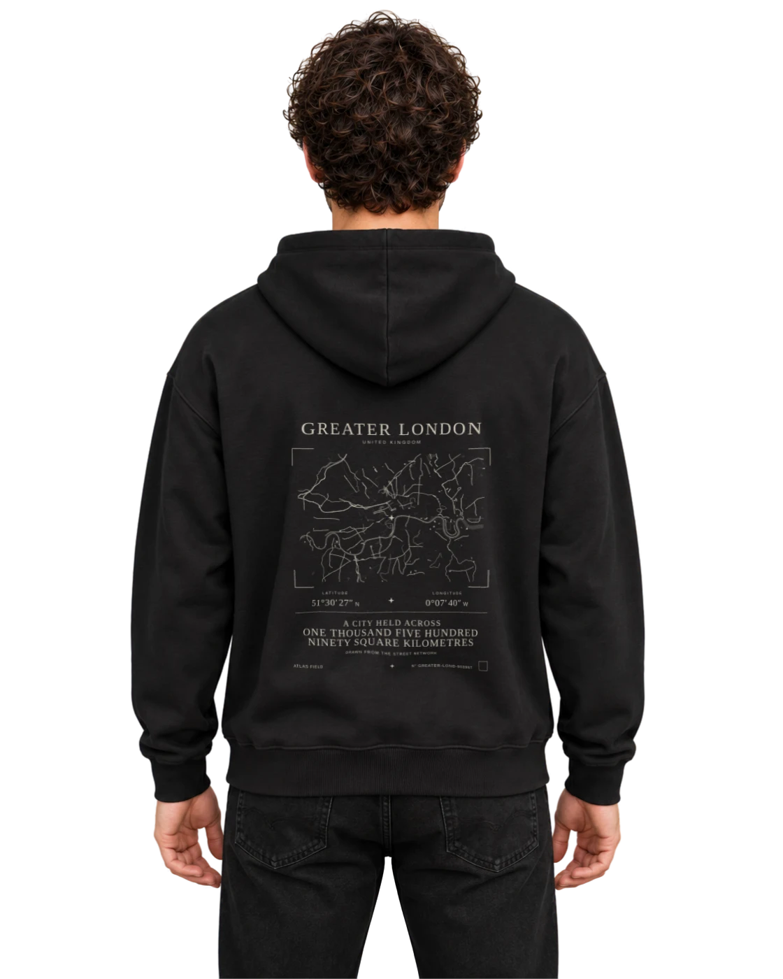 Greater London hoodie, black, back view