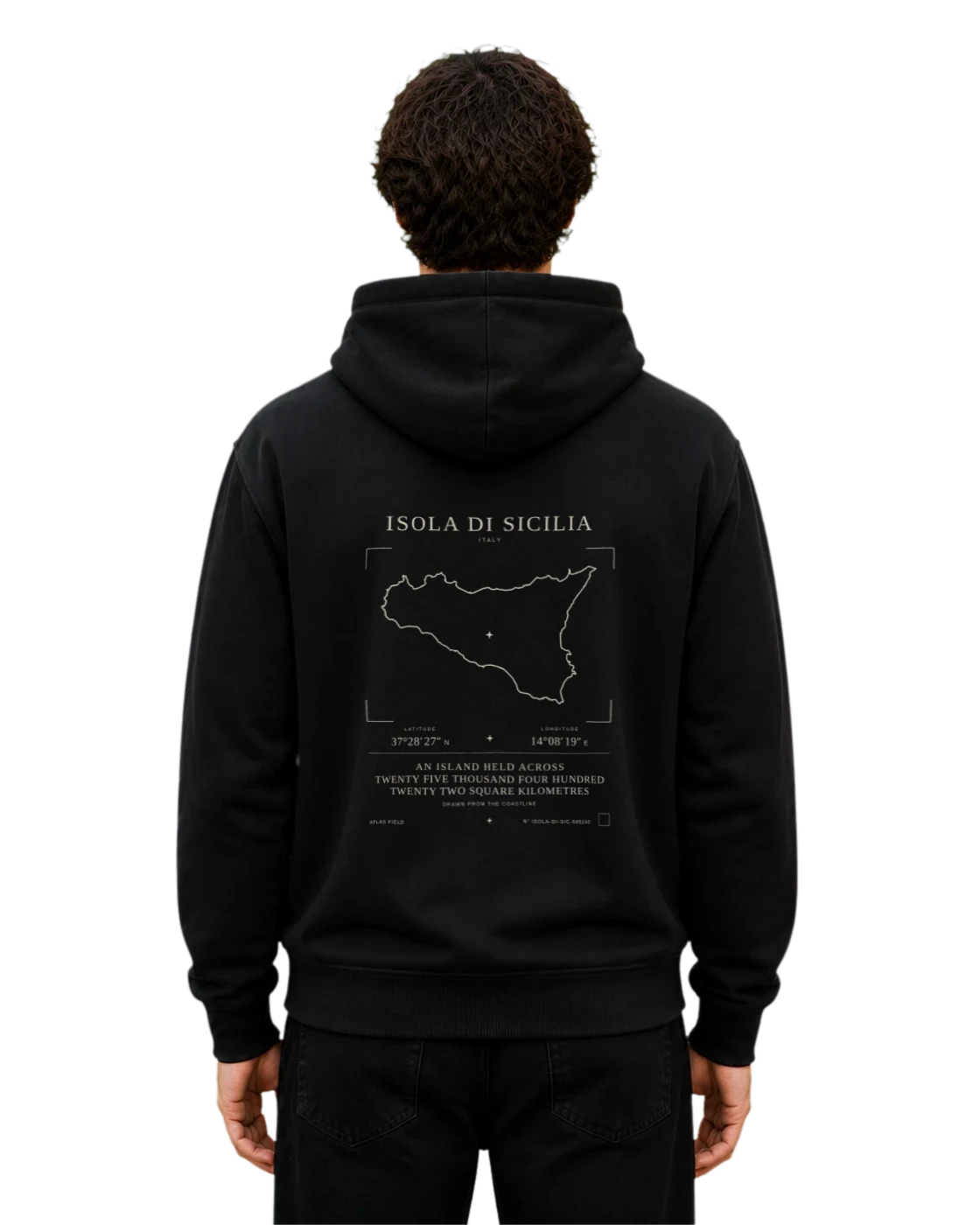 Isola di Sicilia hoodie, black, back view