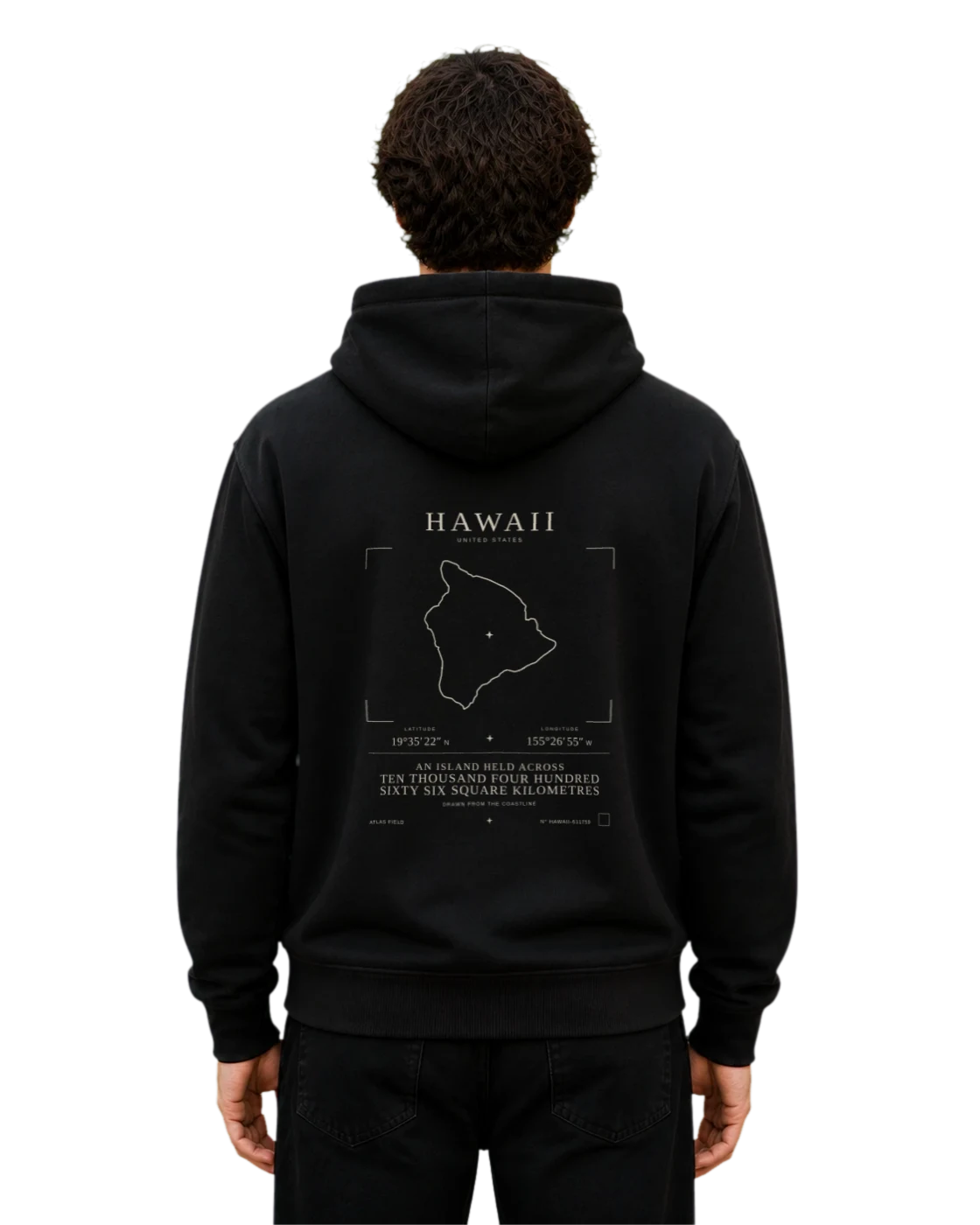 Hawaii hoodie, black, back view
