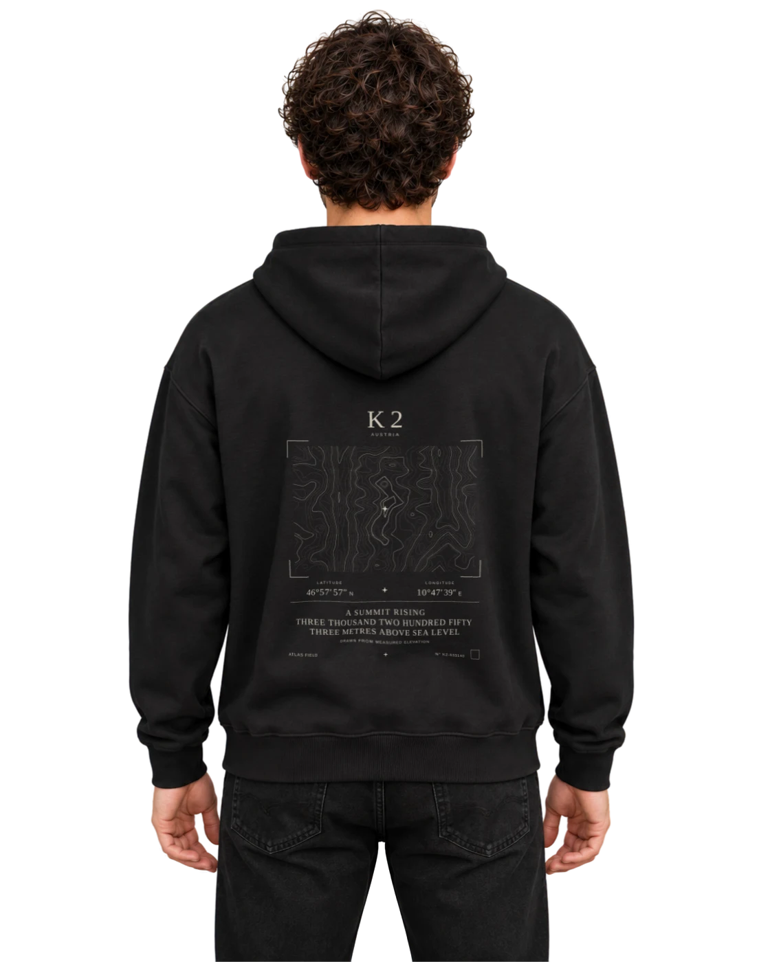 K2 hoodie, black, back view