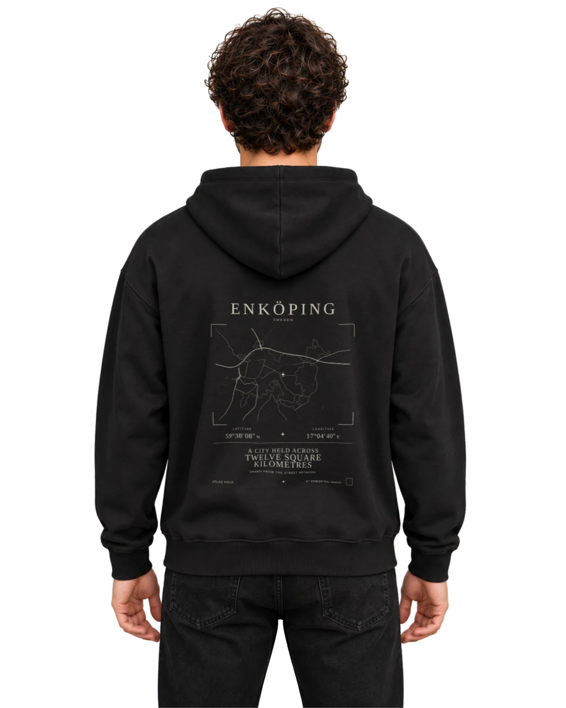 Enköping hoodie, black, back view