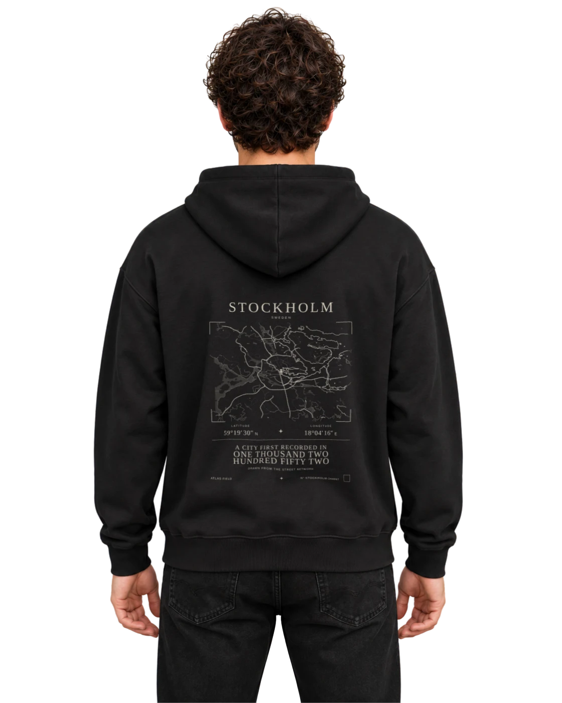 Stockholm hoodie, black, back view