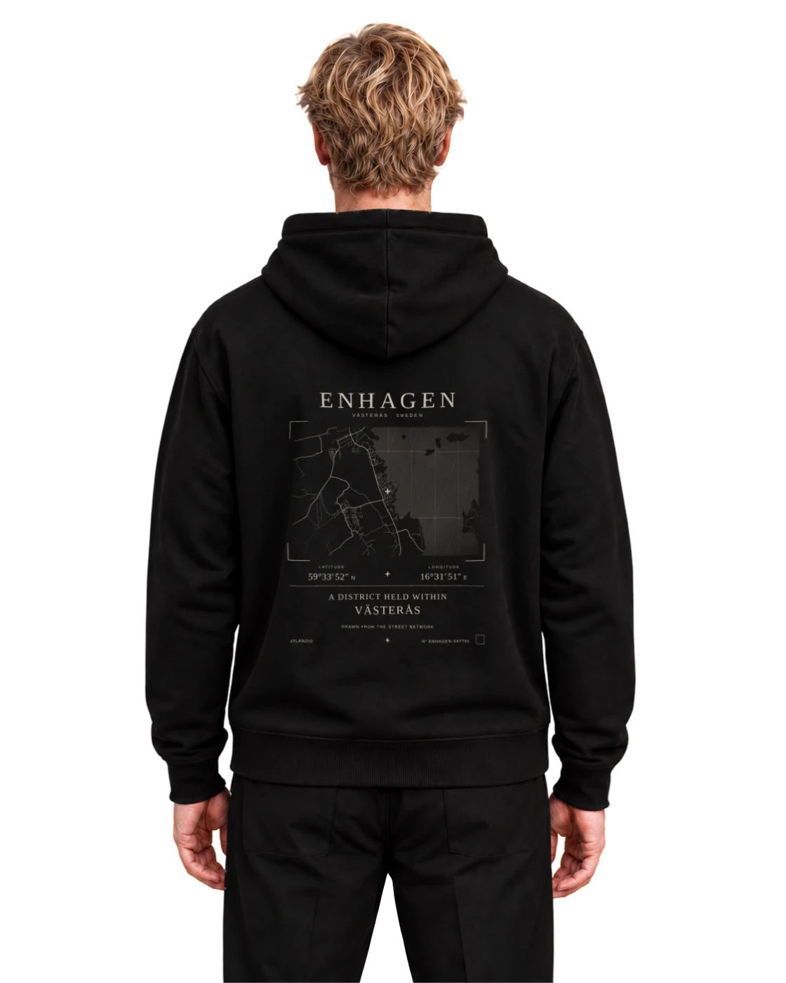 Enhagen hoodie, black, back view