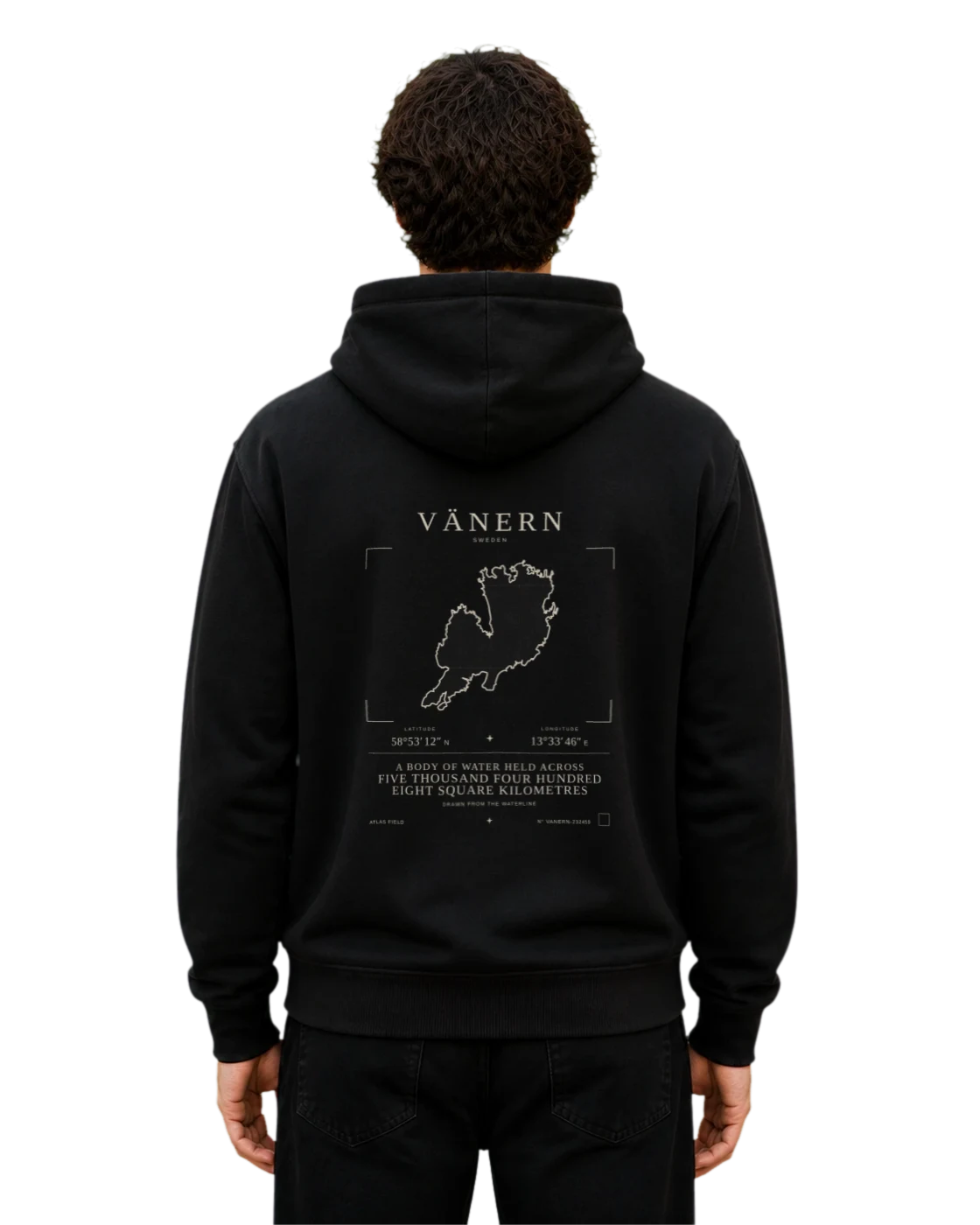 Vänern hoodie, black, back view