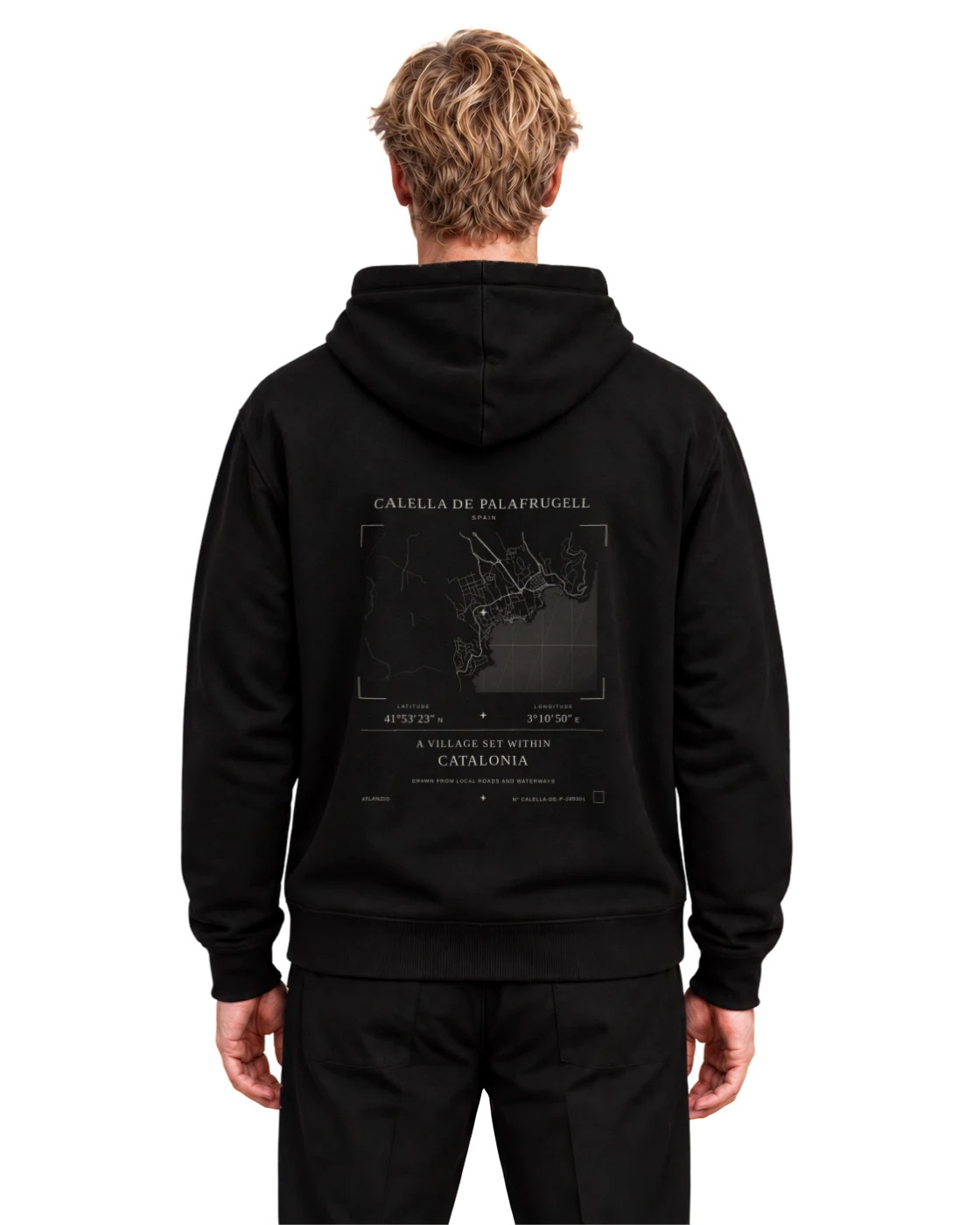Calella de Palafrugell hoodie, black, back view