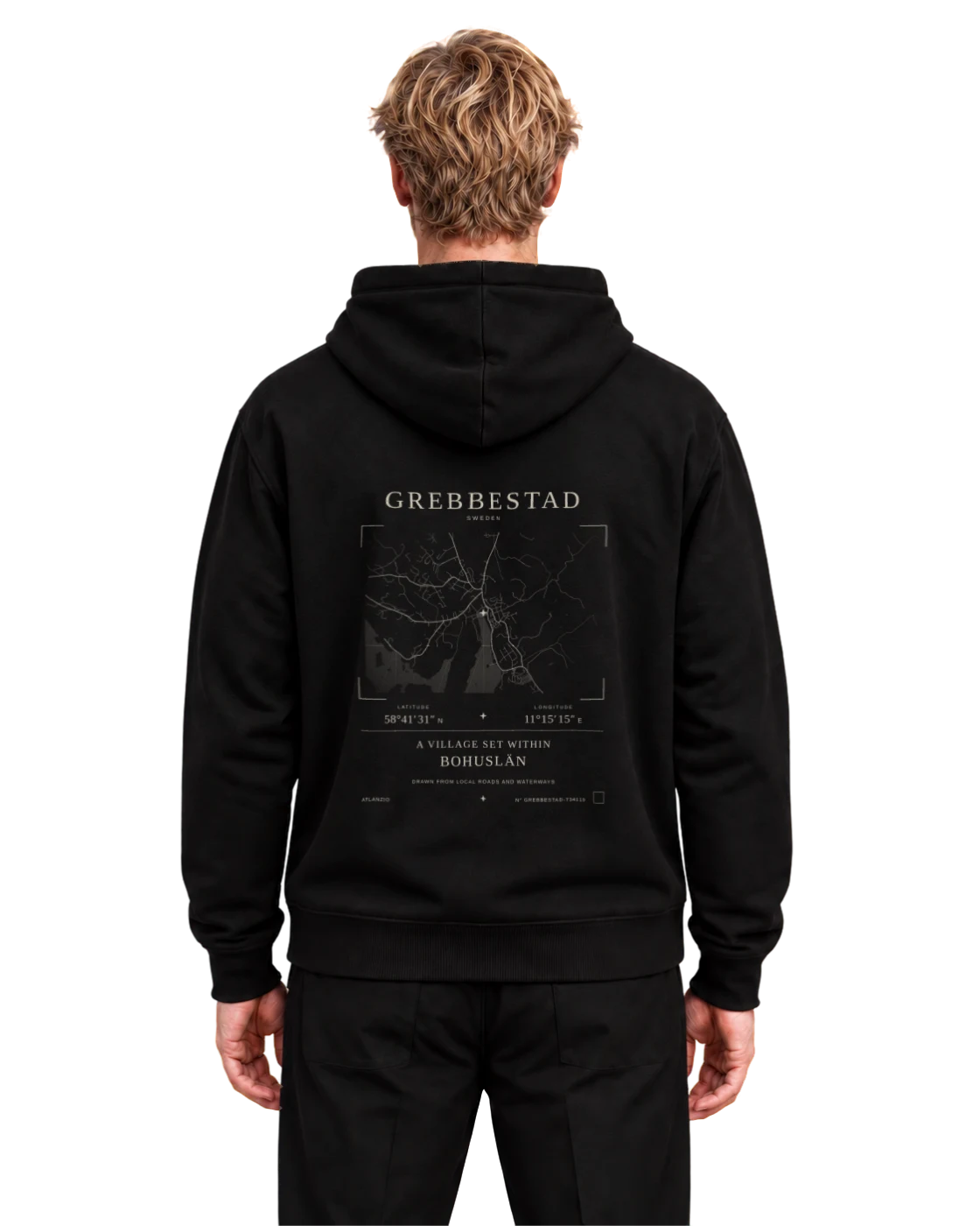 Grebbestad hoodie, black, back view