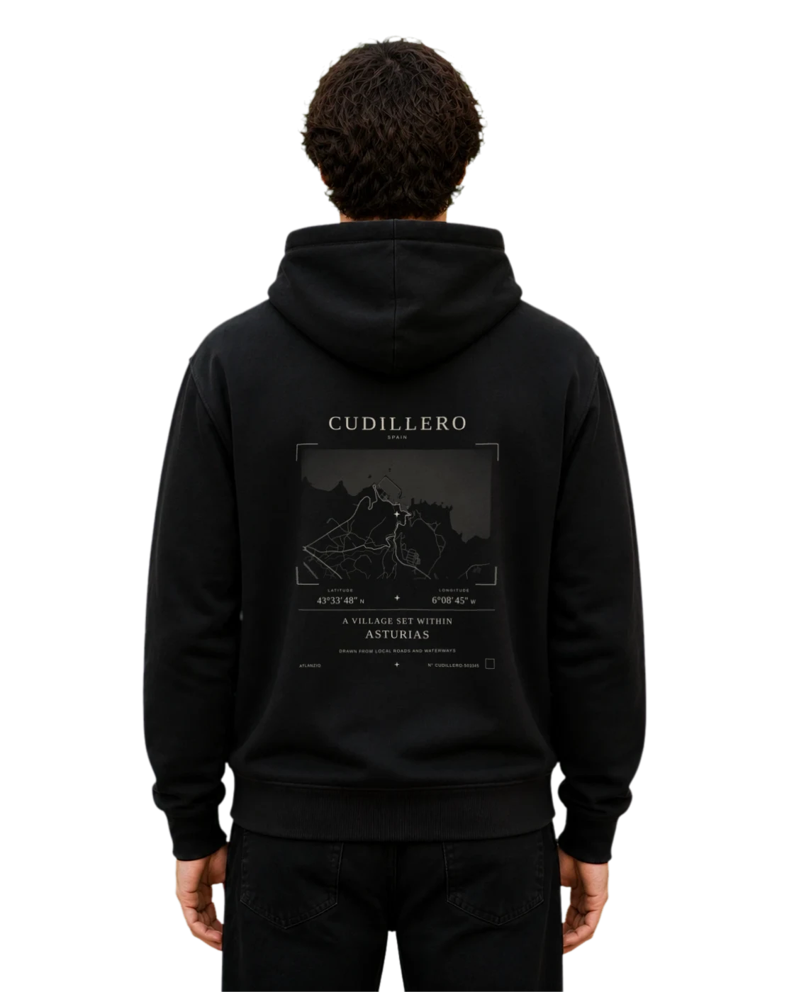 Cudillero hoodie, black, back view