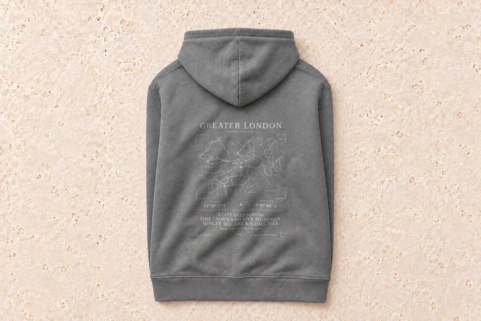 Folded hoodie, back — Greater London Atlas Signature