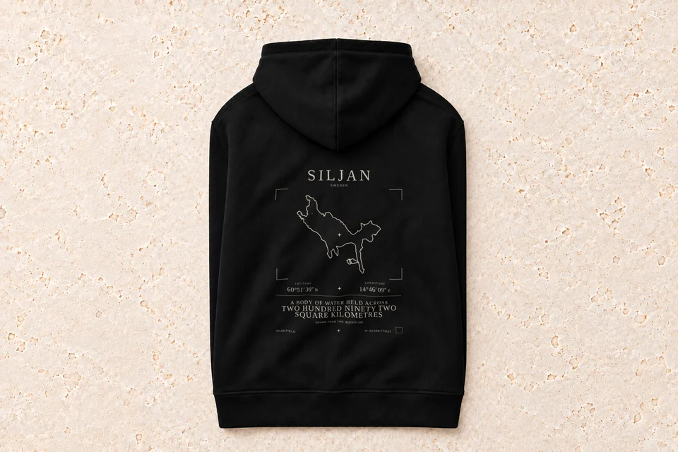 Folded hoodie, back — Siljan Atlas Signature